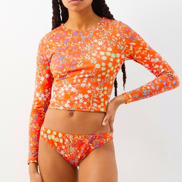 New Cynthia Rowley x Free People Ruched Reef S M L Orange Floral MidRise Bottoms - Picture 3 of 11